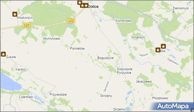 mapa Boguszyce gmina Dolice, Boguszyce gmina Dolice na mapie Targeo