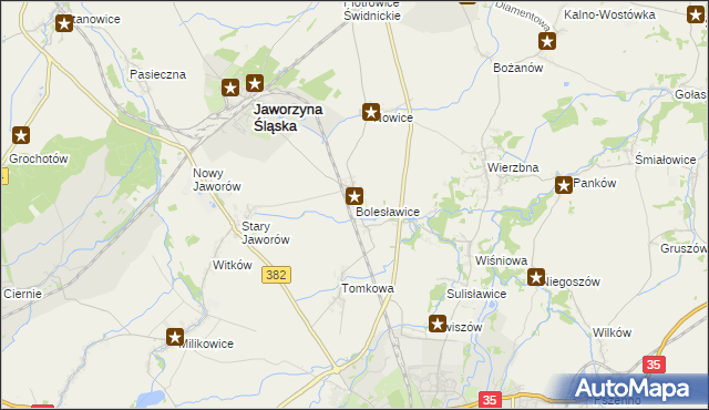 mapa Bolesławice gmina Jaworzyna Śląska, Bolesławice gmina Jaworzyna Śląska na mapie Targeo