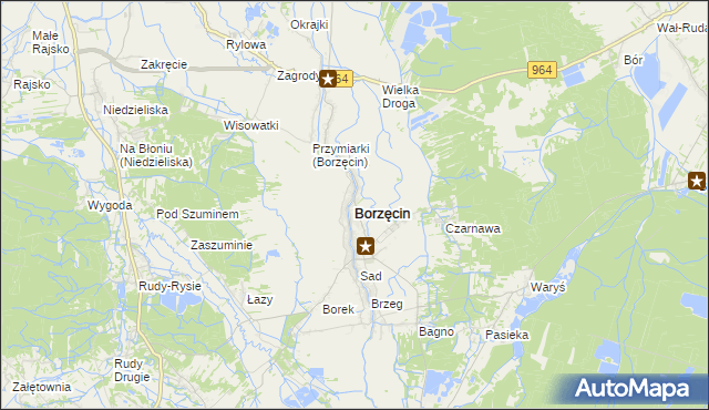 mapa Borzęcin powiat brzeski, Borzęcin powiat brzeski na mapie Targeo