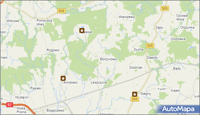 mapa Borzynowo gmina Pasłęk, Borzynowo gmina Pasłęk na mapie Targeo