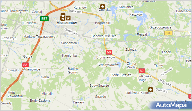 mapa Bronisławów gmina Mszczonów, Bronisławów gmina Mszczonów na mapie Targeo