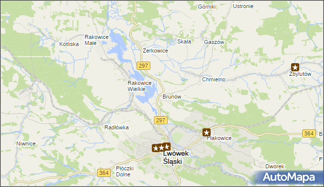 mapa Brunów gmina Lwówek Śląski, Brunów gmina Lwówek Śląski na mapie Targeo
