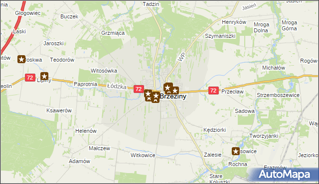 mapa Brzeziny, Brzeziny na mapie Targeo