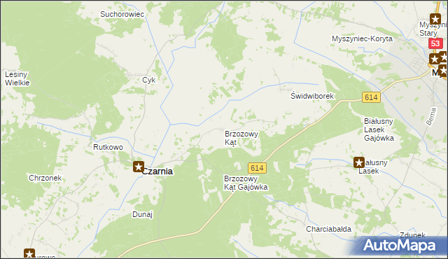 mapa Brzozowy Kąt gmina Czarnia, Brzozowy Kąt gmina Czarnia na mapie Targeo