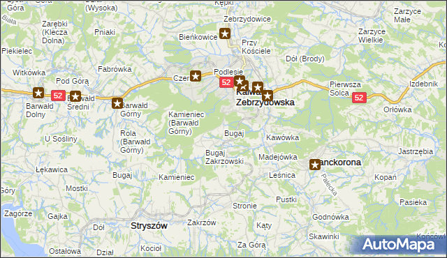 mapa Bugaj gmina Kalwaria Zebrzydowska, Bugaj gmina Kalwaria Zebrzydowska na mapie Targeo