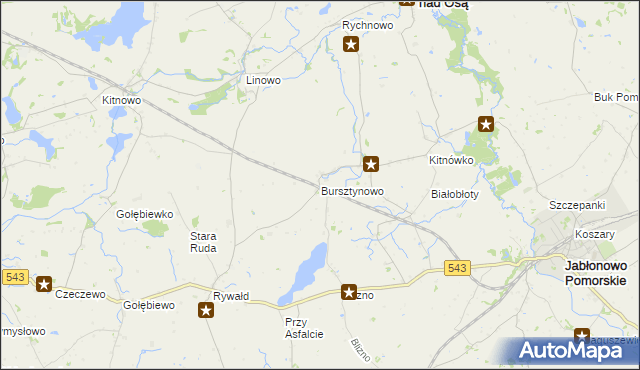 mapa Bursztynowo gmina Świecie nad Osą, Bursztynowo gmina Świecie nad Osą na mapie Targeo