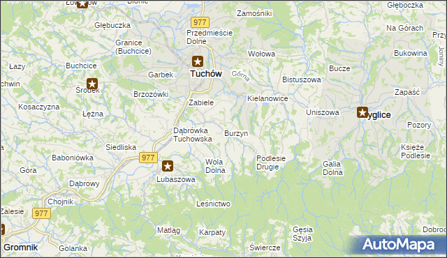 mapa Burzyn gmina Tuchów, Burzyn gmina Tuchów na mapie Targeo