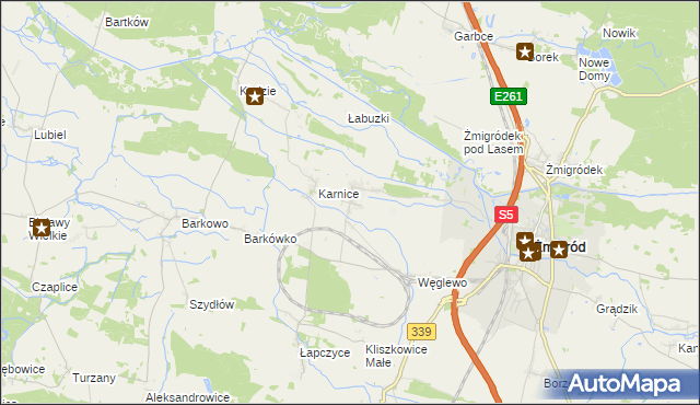 mapa Bychowo gmina Żmigród, Bychowo gmina Żmigród na mapie Targeo