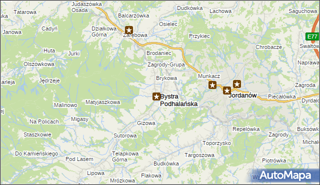 mapa Bystra Podhalańska, Bystra Podhalańska na mapie Targeo