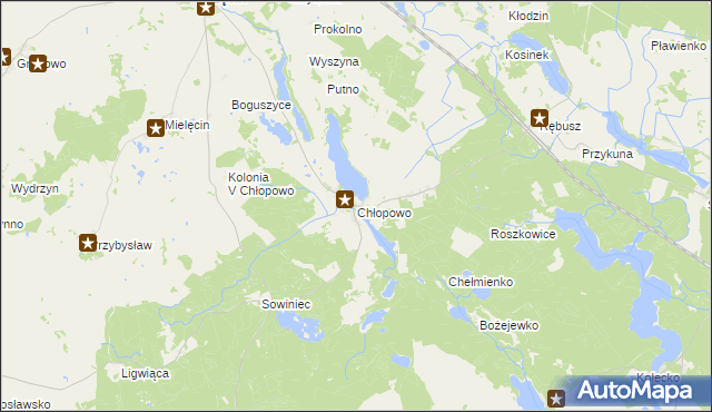 mapa Chłopowo gmina Krzęcin, Chłopowo gmina Krzęcin na mapie Targeo