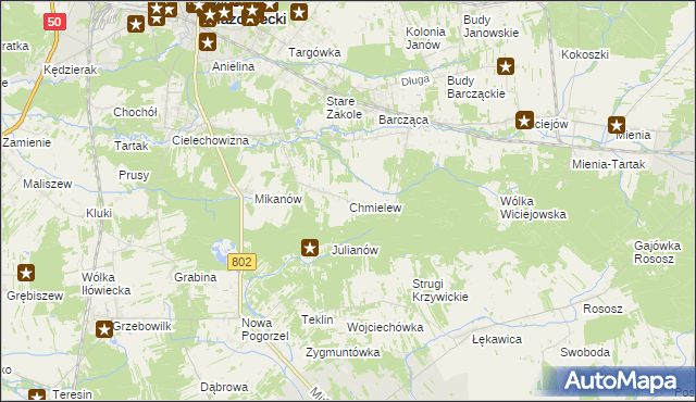 mapa Chmielew gmina Mińsk Mazowiecki, Chmielew gmina Mińsk Mazowiecki na mapie Targeo