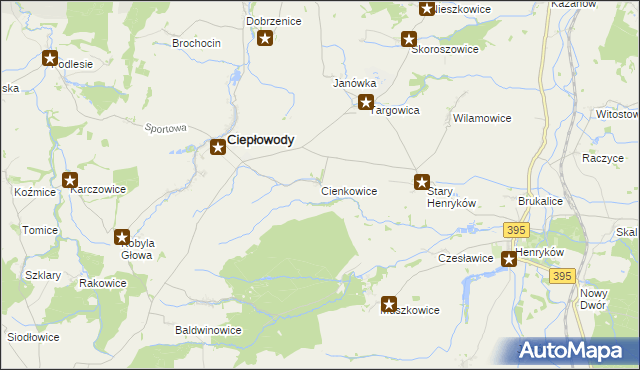 mapa Cienkowice, Cienkowice na mapie Targeo