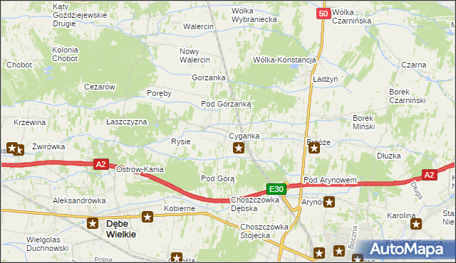 mapa Cyganka gmina Dębe Wielkie, Cyganka gmina Dębe Wielkie na mapie Targeo
