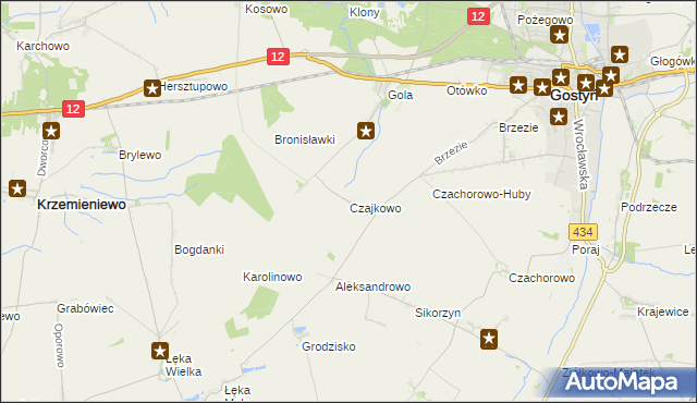 mapa Czajkowo gmina Gostyń, Czajkowo gmina Gostyń na mapie Targeo