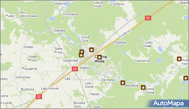 mapa Czarna Woda powiat starogardzki, Czarna Woda powiat starogardzki na mapie Targeo
