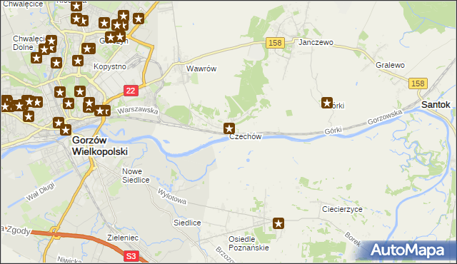 mapa Czechów gmina Santok, Czechów gmina Santok na mapie Targeo