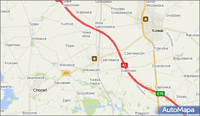 mapa Czerniewice gmina Choceń, Czerniewice gmina Choceń na mapie Targeo