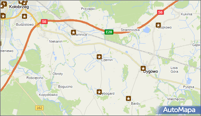 mapa Czernin gmina Dygowo, Czernin gmina Dygowo na mapie Targeo