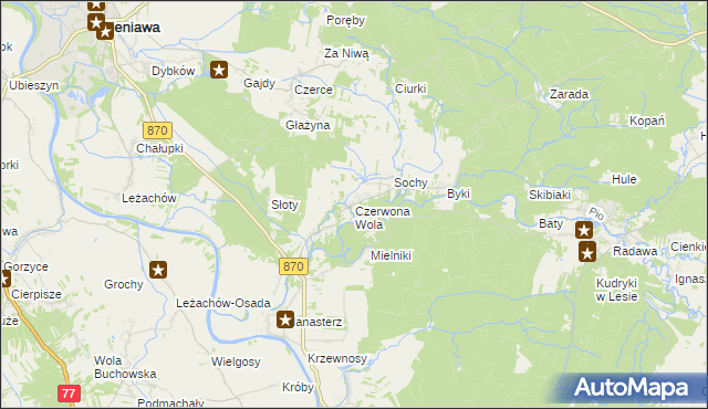 mapa Czerwona Wola gmina Sieniawa, Czerwona Wola gmina Sieniawa na mapie Targeo