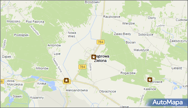 mapa Dąbrowa Zielona, Dąbrowa Zielona na mapie Targeo