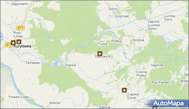 mapa Dąbrowica gmina Kuryłówka, Dąbrowica gmina Kuryłówka na mapie Targeo