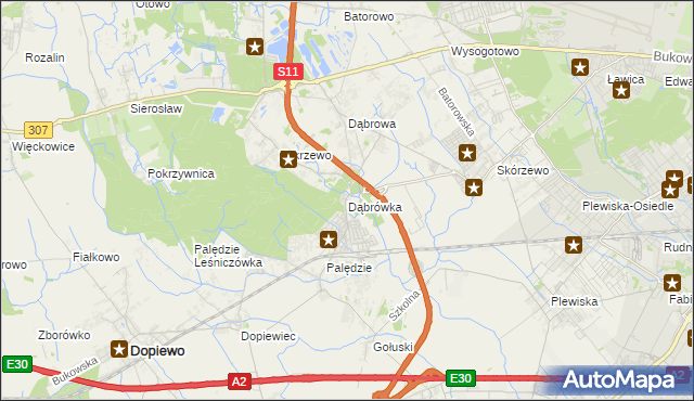 mapa Dąbrówka gmina Dopiewo, Dąbrówka gmina Dopiewo na mapie Targeo