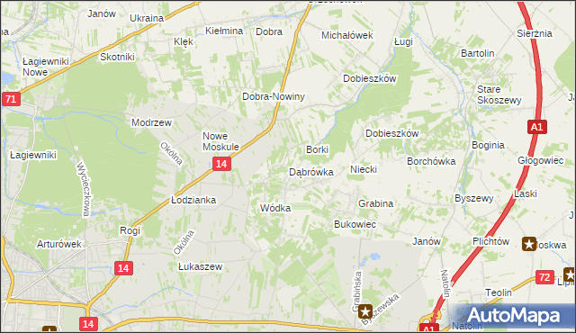 mapa Dąbrówka gmina Nowosolna, Dąbrówka gmina Nowosolna na mapie Targeo