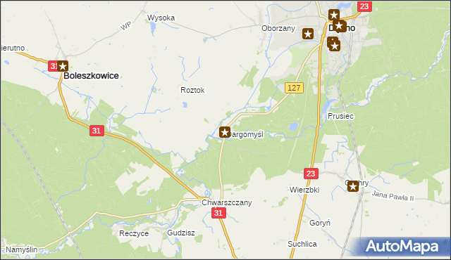 mapa Dargomyśl gmina Dębno, Dargomyśl gmina Dębno na mapie Targeo