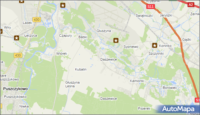 mapa Daszewice gmina Mosina, Daszewice gmina Mosina na mapie Targeo