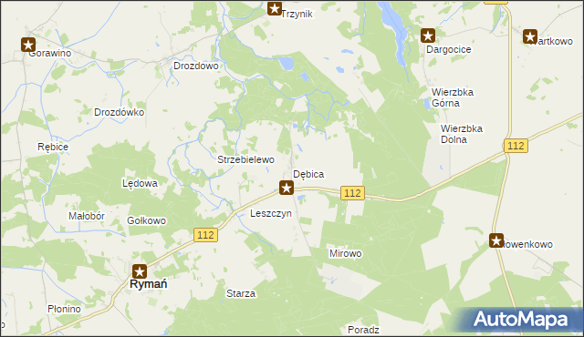 mapa Dębica gmina Rymań, Dębica gmina Rymań na mapie Targeo