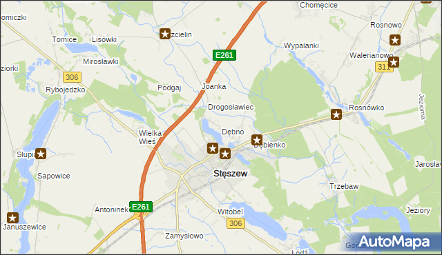 mapa Dębno gmina Stęszew, Dębno gmina Stęszew na mapie Targeo