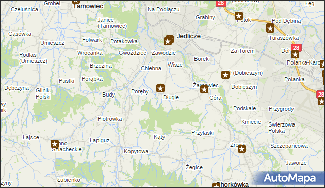 mapa Długie gmina Jedlicze, Długie gmina Jedlicze na mapie Targeo