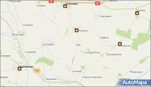 mapa Doły gmina Kamieniec, Doły gmina Kamieniec na mapie Targeo