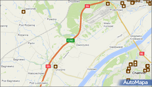 mapa Dworzysko gmina Świecie, Dworzysko gmina Świecie na mapie Targeo