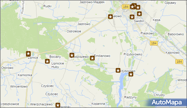 mapa Emilianowo gmina Szamotuły, Emilianowo gmina Szamotuły na mapie Targeo