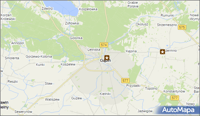 mapa Gąbin powiat płocki, Gąbin powiat płocki na mapie Targeo