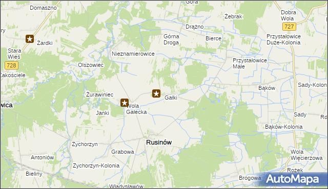 mapa Gałki gmina Rusinów, Gałki gmina Rusinów na mapie Targeo