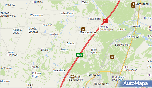 mapa Galonki gmina Dobryszyce, Galonki gmina Dobryszyce na mapie Targeo