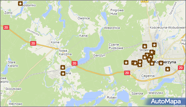 mapa Garczyn gmina Kościerzyna, Garczyn gmina Kościerzyna na mapie Targeo