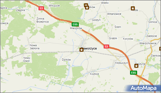 mapa Gaworzyce, Gaworzyce na mapie Targeo