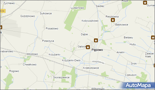 mapa Gębice gmina Pępowo, Gębice gmina Pępowo na mapie Targeo