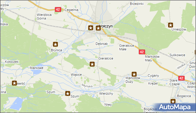 mapa Gierałcice gmina Wołczyn, Gierałcice gmina Wołczyn na mapie Targeo