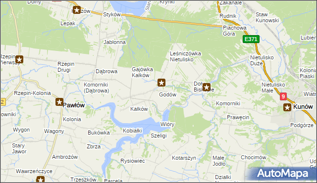 mapa Godów gmina Pawłów, Godów gmina Pawłów na mapie Targeo