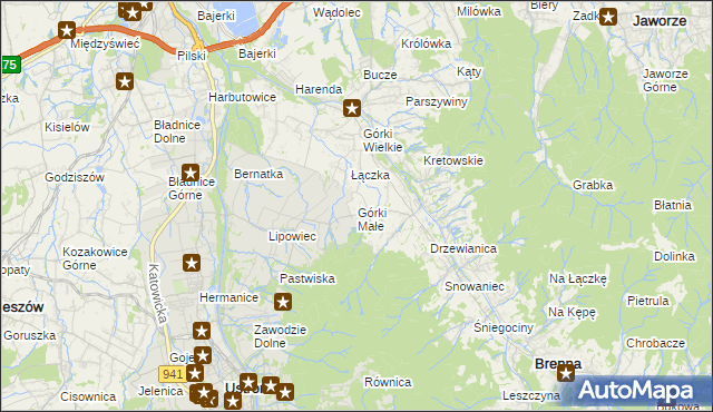 mapa Górki Małe gmina Brenna, Górki Małe gmina Brenna na mapie Targeo