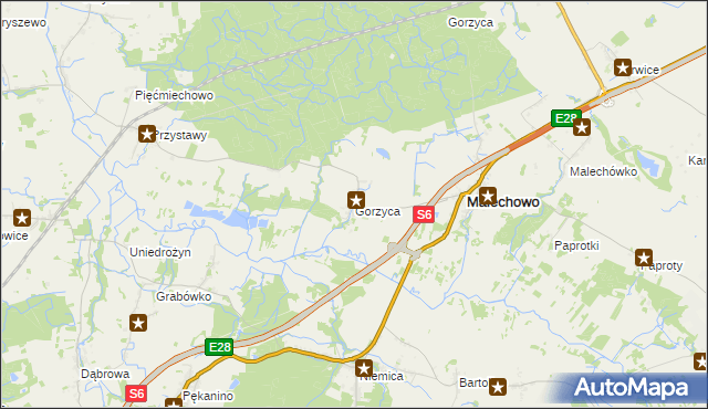 mapa Gorzyca gmina Malechowo, Gorzyca gmina Malechowo na mapie Targeo