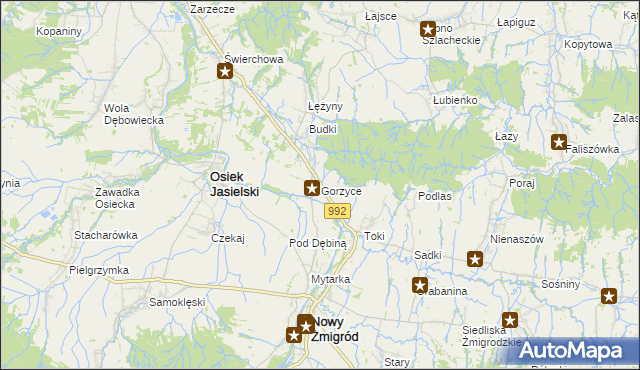 mapa Gorzyce gmina Nowy Żmigród, Gorzyce gmina Nowy Żmigród na mapie Targeo
