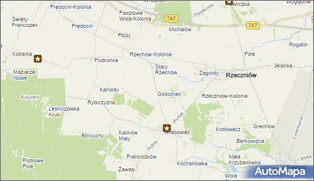 mapa Gościniec gmina Rzeczniów, Gościniec gmina Rzeczniów na mapie Targeo