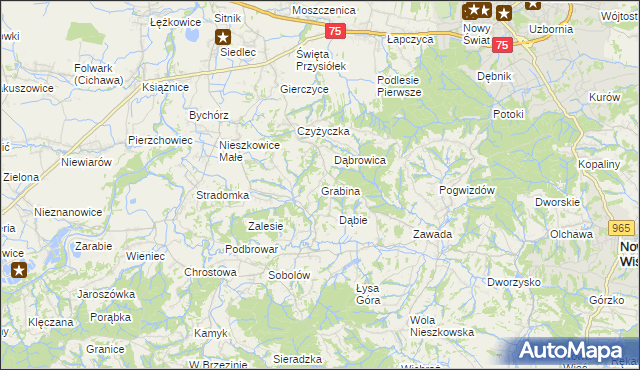 mapa Grabina gmina Bochnia, Grabina gmina Bochnia na mapie Targeo