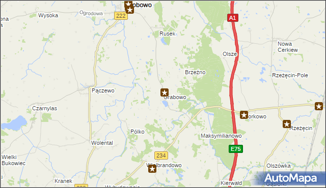 mapa Grabowo gmina Bobowo, Grabowo gmina Bobowo na mapie Targeo