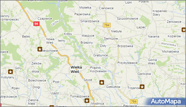 mapa Grębynice, Grębynice na mapie Targeo